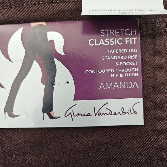 NWT - Vintage Gloria Vanderbilt Brown Stretch Classic Amanda Jeans - Size 14 - Picture 6 of 8